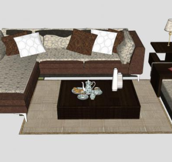 中式沙发茶几家具SU模型下载_sketchup草图大师SKP模型