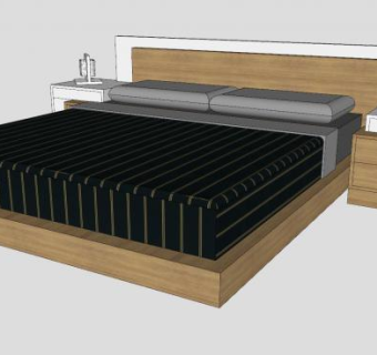 室内双人床SU模型下载_sketchup草图大师SKP模型