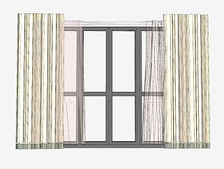 窗帘和玻璃门推玻阳台门SU模型下载_sketchup草图大师SKP模型