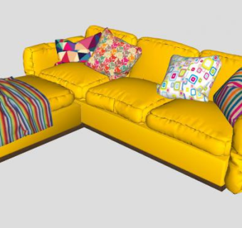 黄色L型布艺沙发家具SU模型下载_sketchup草图大师SKP模型