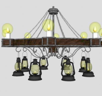 欧式复古圆盘吊灯灯具SU模型下载_sketchup草图大师SKP模型