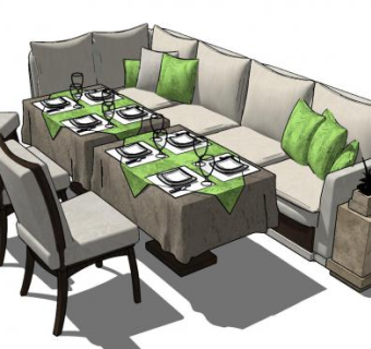 小清新沙发椅餐桌SU模型下载_sketchup草图大师SKP模型