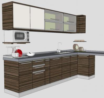 木质厨房橱柜和晾碗架SU模型下载_sketchup草图大师SKP模型