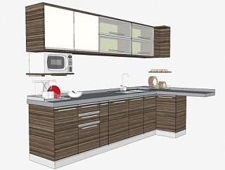 木质厨房橱柜和晾碗架SU模型下载_sketchup草图大师SKP模型