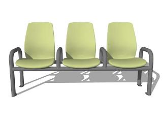 三个绿色排椅座椅SU模型下载_sketchup草图大师SKP模型