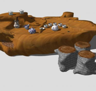 精美根艺茶具家具SU模型下载_sketchup草图大师SKP模型