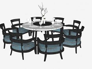 8人座圆形餐桌椅家具SU模型下载_sketchup草图大师SKP模型