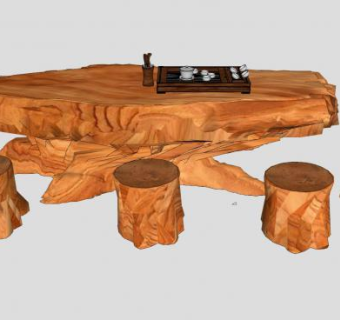 根艺茶桌茶几茶具SU模型下载_sketchup草图大师SKP模型