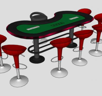 扑克桌和吧椅SU模型下载_sketchup草图大师SKP模型