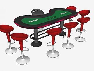 扑克桌和吧椅SU模型下载_sketchup草图大师SKP模型