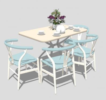 小餐桌椅子和花瓶装饰SU模型下载_sketchup草图大师SKP模型