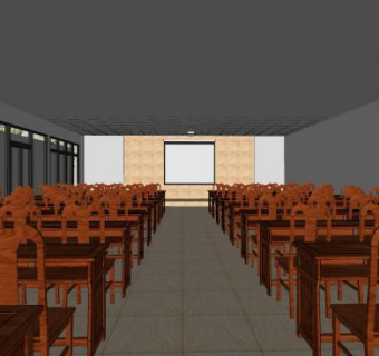 中式教室课桌椅和投影设备SU模型下载_sketchup草图大师SKP模型