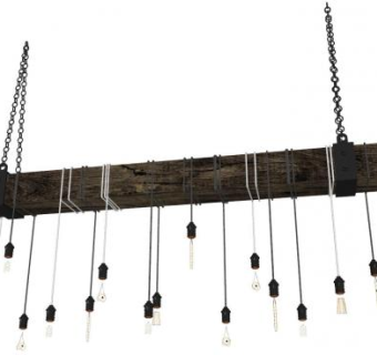 方条木制主题吊灯SU模型下载_sketchup草图大师SKP模型