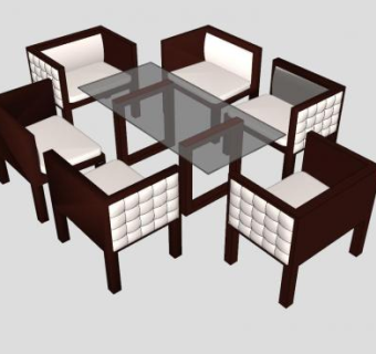 现代六人座餐桌椅SU模型下载_sketchup草图大师SKP模型
