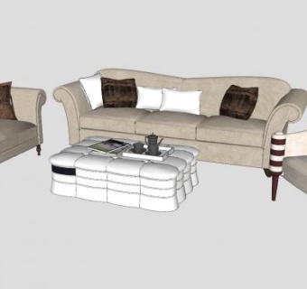 欧式沙发软包茶几家具SU模型下载_sketchup草图大师SKP模型