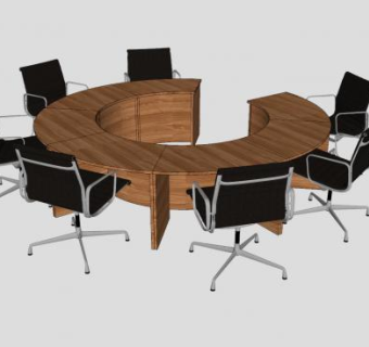 小型圆形会议桌椅SU模型下载_sketchup草图大师SKP模型