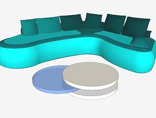 现代蓝色弧形沙发茶几SU模型SU模型下载_sketchup草图大师SKP模型