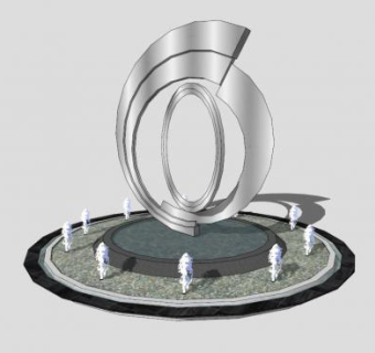 动感金属曲线喷泉雕塑SU模型下载_sketchup草图大师SKP模型