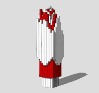 红白积木组合雕塑SU模型下载_sketchup草图大师SKP模型