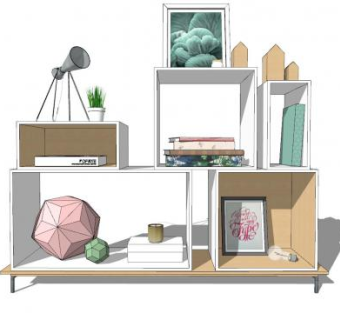 现代儿童书架格子SU模型下载_sketchup草图大师SKP模型