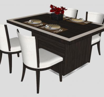 中式餐桌椅四人桌椅SU模型下载_sketchup草图大师SKP模型