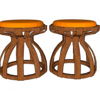 欧式木质坐凳吧台椅子凳子SU模型下载_sketchup草图大师SKP模型