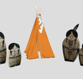 印第安人娃娃脸谱装饰品摆件SU模型下载_sketchup草图大师SKP模型