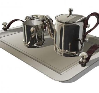 现代金属茶壶茶杯茶具SU模型下载_sketchup草图大师SKP模型