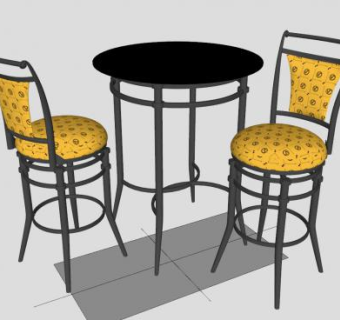 欧式圆形高脚凳高脚桌子SU模型下载_sketchup草图大师SKP模型