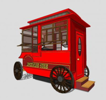 红色车厢甜品临时售卖亭SU模型下载_sketchup草图大师SKP模型