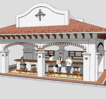 酒水咖啡售卖亭SU模型下载_sketchup草图大师SKP模型
