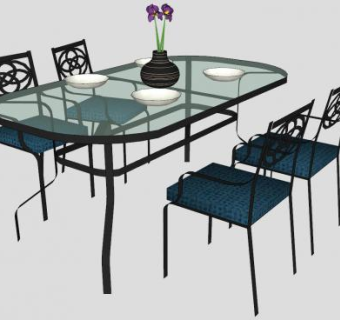饭厅餐桌椅及花瓶SU模型下载_sketchup草图大师SKP模型
