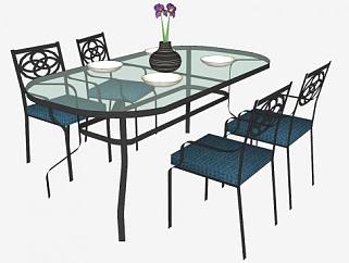 饭厅餐桌椅及花瓶SU模型下载_sketchup草图大师SKP模型