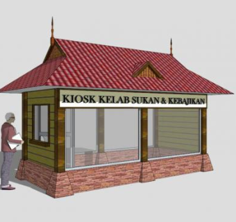 仿古景区售卖亭SU模型下载_sketchup草图大师SKP模型