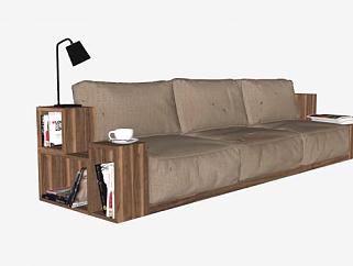 欧式一体式沙发书柜家具SU模型下载_sketchup草图大师SKP模型