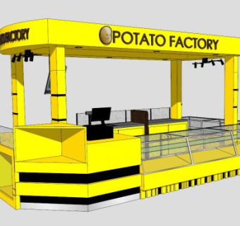 街边小吃黄色售卖亭SU模型下载_sketchup草图大师SKP模型