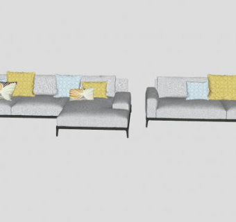 现代L型沙发和直沙发家具SU模型下载_sketchup草图大师SKP模型