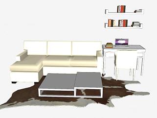 书房短<em>沙发</em>家具和地毯书桌SU<em>模型</em>下载_sketchup草图...