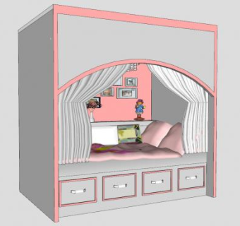 欧式女儿床女孩床铺SU模型下载_sketchup草图大师SKP模型