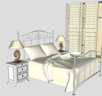 卧室铁艺床铺家具SU模型下载_sketchup草图大师SKP模型