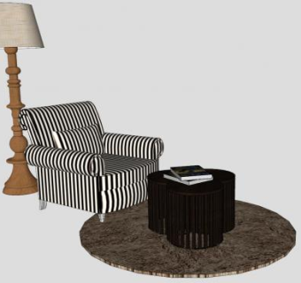 沙发椅茶几和落地灯SU模型下载_sketchup草图大师SKP模型