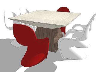 异形餐桌椅家具SU模型下载_sketchup草图大师SKP模型