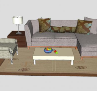 布艺沙发组合家具SU模型下载_sketchup草图大师SKP模型