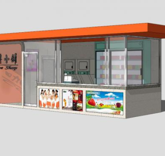 咖啡冷饮售货亭SU模型下载_sketchup草图大师SKP模型