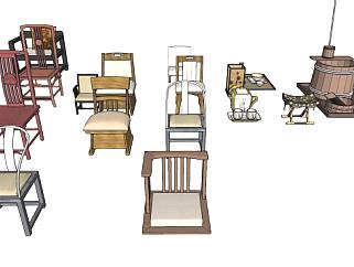 中式椅子<em>木桶</em>家具SU模型下载_sketchup草图大师SKP模型