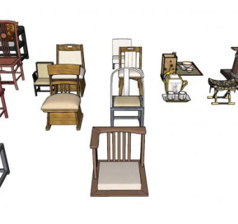 中式椅子木桶家具SU模型下载_sketchup草图大师SKP模型