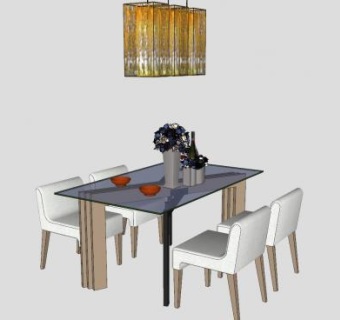 木制餐桌椅和吊灯SU模型下载_sketchup草图大师SKP模型