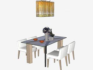 木制餐桌椅和吊灯SU模型下载_sketchup草图大师SKP模型