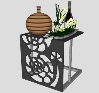 创意边桌子和工艺品摆件SU模型下载_sketchup草图大师SKP模型