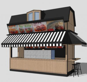 景区小吃售卖亭SU模型下载_sketchup草图大师SKP模型
